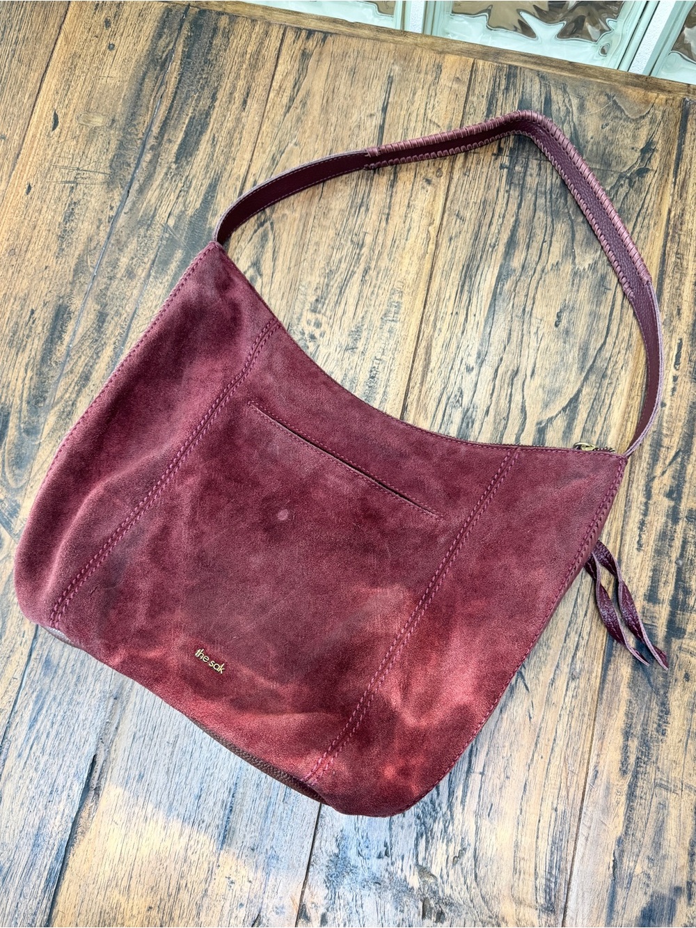 The Sak $229 Sequoia Black Cherry Suede Leather Shoulder Hobo Bag Purse - Picture 3 of 6